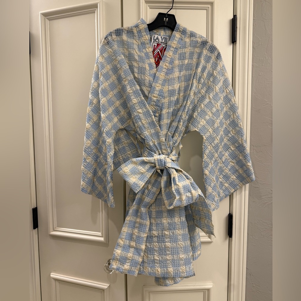 La Vie Style House Blue Plaid Mini Wrap Dress